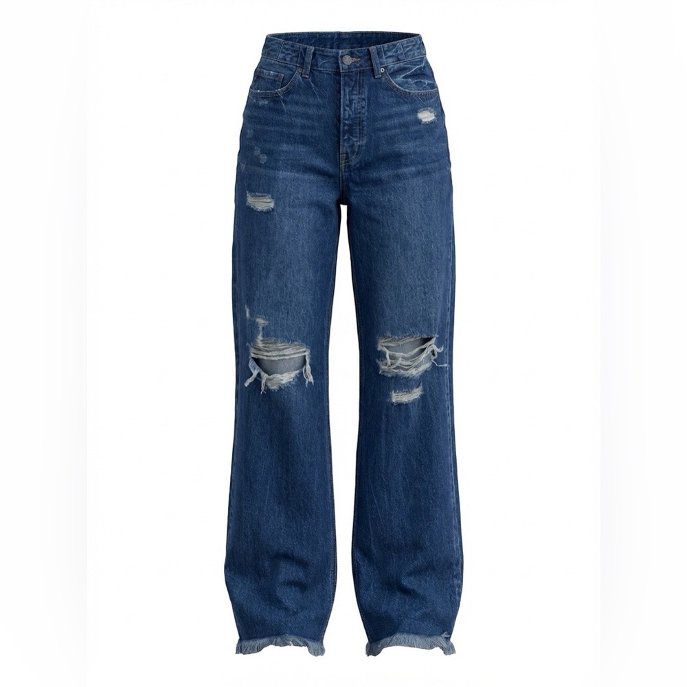 KanCan Size 9/28 Length 35” Wide Leg Distressed High Rise 12.5” Jeans Like New